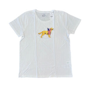 NWT J. Crew Women's White W/Dog with Flag Graphic Tee